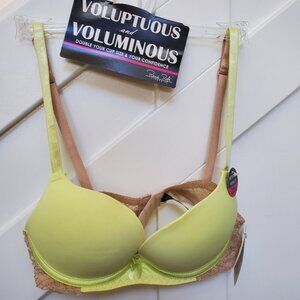 Size Enhancing voluptuous  Voluminous padded chartreuse beige bra